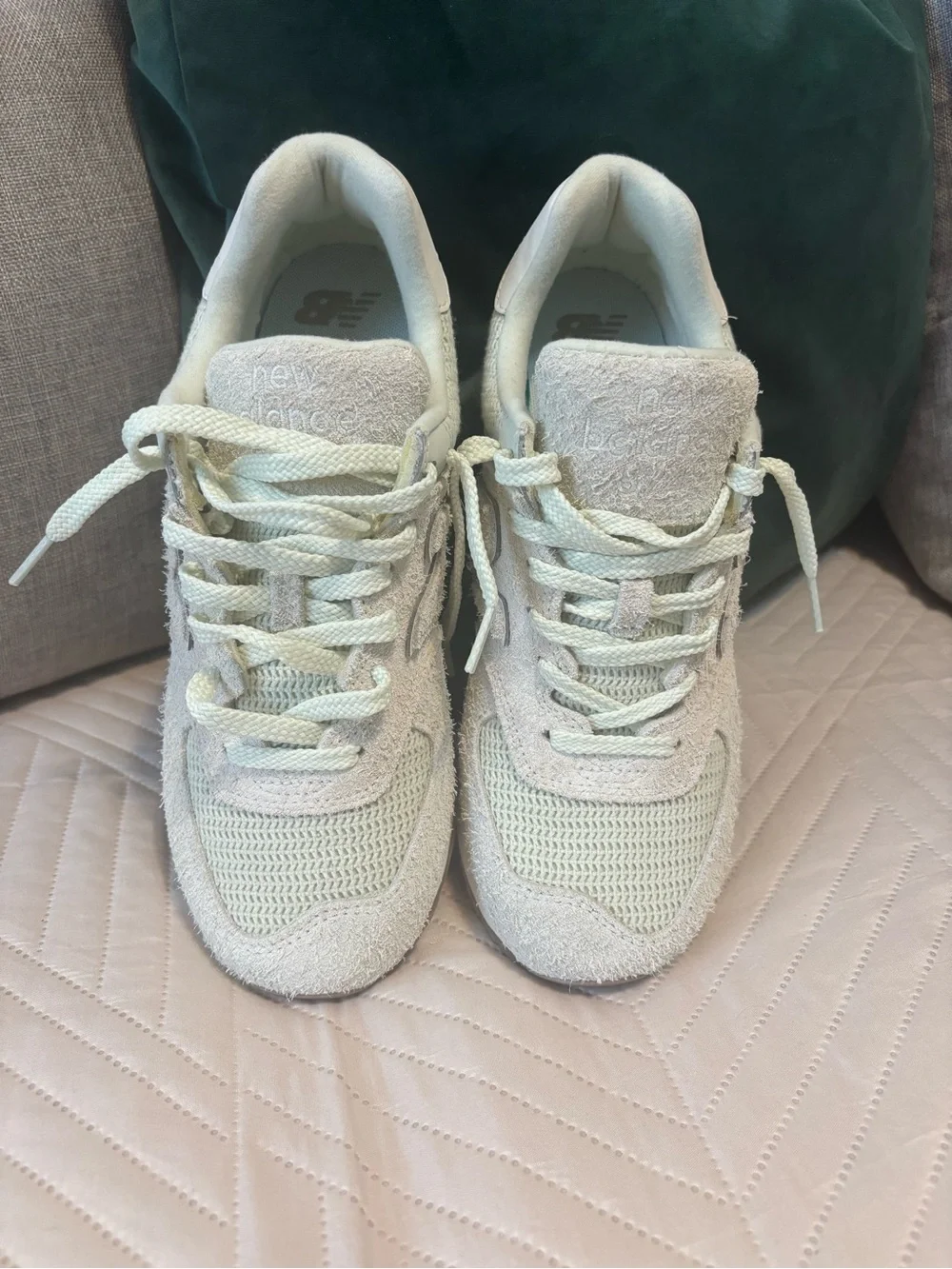 0New Balance Women’s Classic Suede & Mesh Sneakers in Cream & Seafoam Green